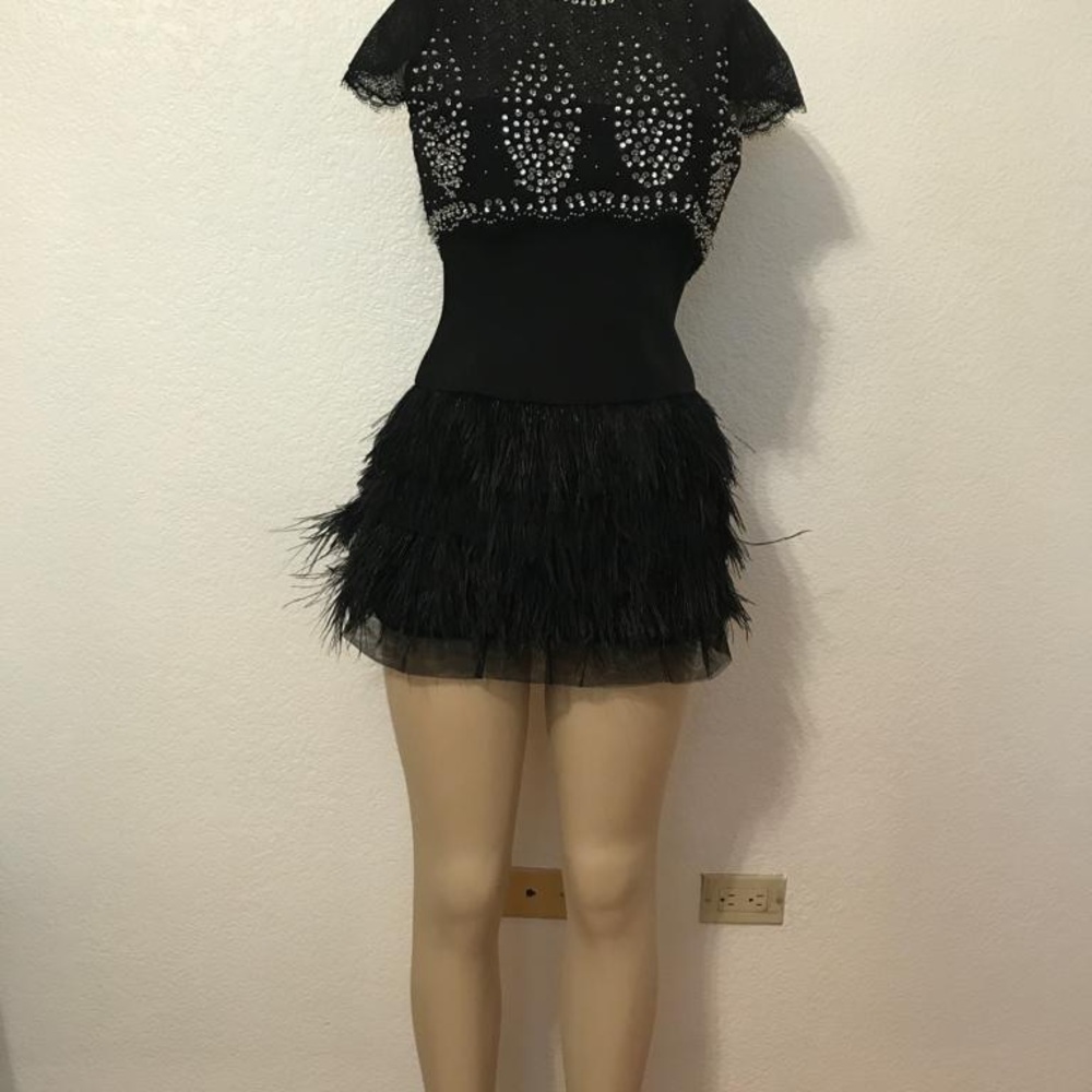 Elegant Black Feathered Women's Dress